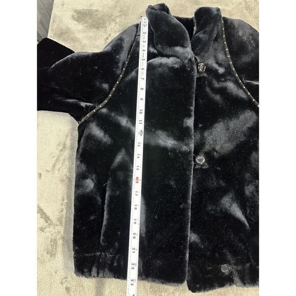 JORDACHE Black Jacket Full Zip Size XS Plush Faux Fur Vtg - Picture 9 of 13